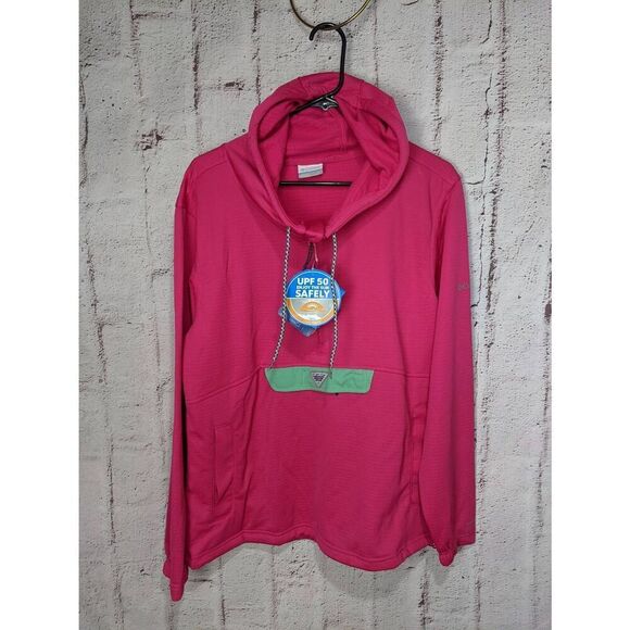 Columbia PFG Fishing Hoodie UPF 50 Pink Sweatshirt Kangaroo Pocket Anorak Sz L L - Picture 1 of 12